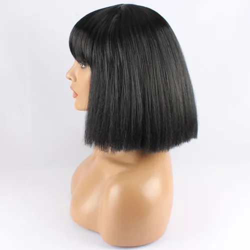 Vista 8 de WeKen peluca de moda con corte bob corto, con flequillo recto, para mujer, peluquines sintéticos, Negro