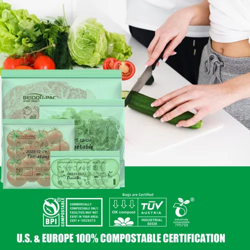 Vista 5 de BEIDOU-PAC Bolsas compostables para congelador de almacenamiento de alimentos, 50 unidades, 2 mil, 10.5 x 10.7 pulgadas, frescura, fácil de abrir