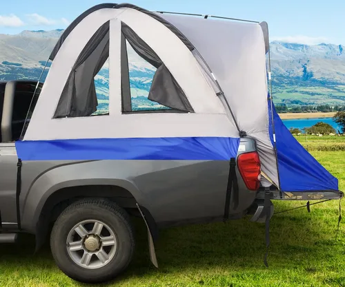 Vista 3 de Hasika Tienda de campaña de doble capa con toldo, PU3000 mm, refugio impermeable para campamento, se adapta a camas cortas de 5 a 6.5 pies, cama