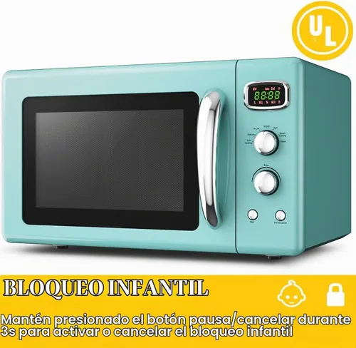 Vista 7 de SIMOE Horno microondas retro 0.9 pies cúbicos, 900W Compacto de encimera con 5 niveles de microondas y 8 funciones de cocción automática, bloqueo