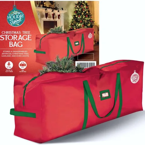 Vista 8 de HOLIDAY SPIRIT Bolsa de almacenamiento para árbol de Navidad, bolsa impermeable para árbol de Navidad con asas reforzadas duraderas y cremalleras
