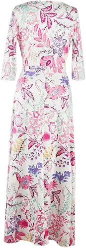 Vista 4 de Afibi - Vestido largo tipo maxi bohemio de manga 34 con cinturón para mujer