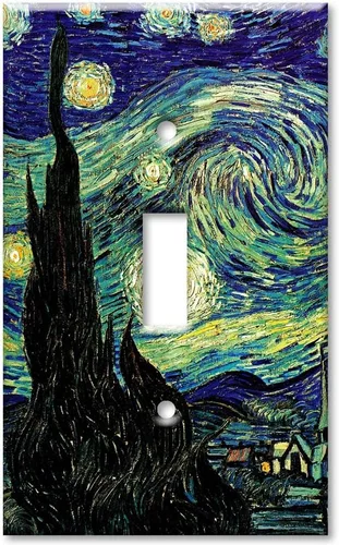 Vista 4 de Art Plates - Van Gogh: Placa decorativa de pared de metal de noche estrellada - Combo de doble banda - Decora - Palanca - (fabricado en EE. UU.)