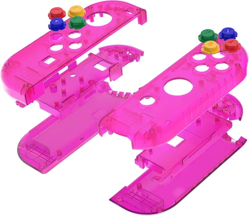 Vista 4 de eXtremeRate Botones de carcasa de repuesto para Nintendo Switch & Switch OLED, carcasa personalizada rosa caramelo transparente con botón corlorful