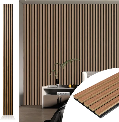 Vista 22 de Art3d 2 paneles acústicos de listones de madera para pared y techo, panel de absorción de sonido acanalado 3D con acabado de madera, roble