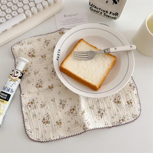 Vista 5 de BuLuTu - Paños de limpieza reutilizables 100% algodón muselina para cocina, 4 unidades, paños de cocina con estampado floral dulce, paños de esponja