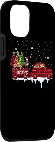 Vista 3 de Funda para iPhone 15 Pit Bull Dog Christmas Red Plaid Truck Santa Christmas Tree