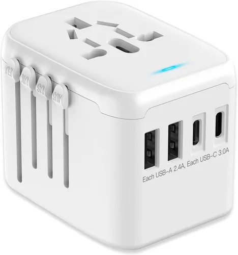 Vista 8 de JMFONE Adaptador de viaje universal con GaN 100W, adaptador de enchufe de corriente internacional de 5 puertos [4*USB C+1*USB A] y múltiples tomas