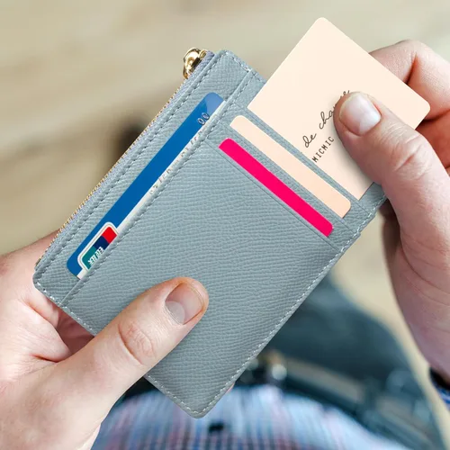Vista 55 de Tarjetero delgado con bloqueo RFID, billetera de bolsillo pequeño, con cremallera Keychian para monedero, monedero y tarjetero para mujeres y hombres
