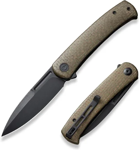 Vista 8 de CIVIVI Caetus Cuchillo de Bolsillo para Hombres, Cuchillo Flipper con Hoja de Acero 14C28N de 3.48", Mango de Micarta de Arpillera, Cuchillo