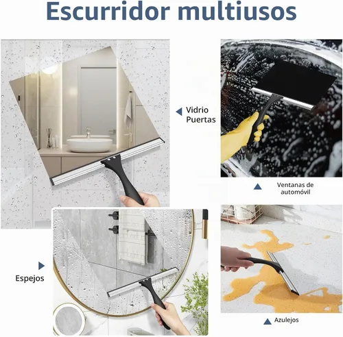 Vista 4 de AmazerBath Escobilla para puerta de cristal de ducha, escobilla de ducha para puertas de cristal, escobilla multiusos con gancho para puertas
