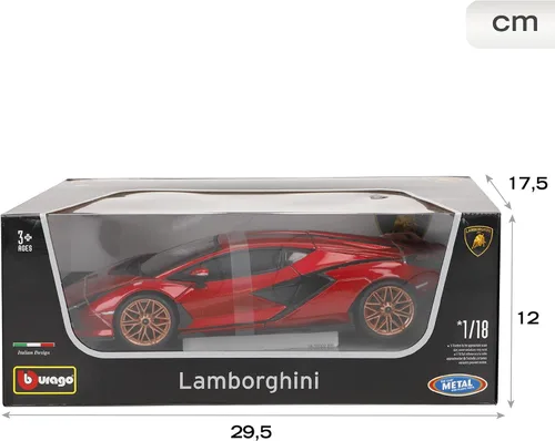 Vista 9 de Lamborghini Sian FKP 37 Rojo con ruedas de cobre 118 Modelo de automóvil fundido a presión por Bburago 11046 TY-18-11046R