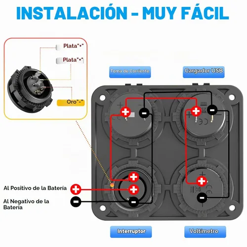 Vista 7 de Panel de Enchufe de Salida USB 12V: (4 en 1) Cargador USB C 12V de 58W Dual PD3.0 150W Enchufe de Encendedor de Cigarrillos Marino 12V Divisor