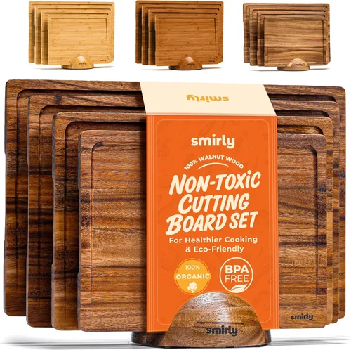 Vista 20 de SMIRLY - Tabla de corte grande de acacia para cocina: tabla de cortar de madera grande con ranura para jugos, tablas de cortar de madera