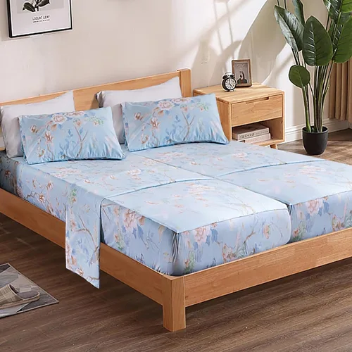 Vista 23 de QSH Juego de sábanas de tamaño individual 100% algodón egipcio, estampado de flores verdes con pájaros, mariposas y botánicas, lujo impreso, ropa