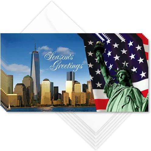 Vista 12 de Angels At Rockefeller Center NYC - Juego de 6 tarjeteros de Navidad con sobres blancos - Season's Greetings Holiday Tri-Fold Cash, cheques