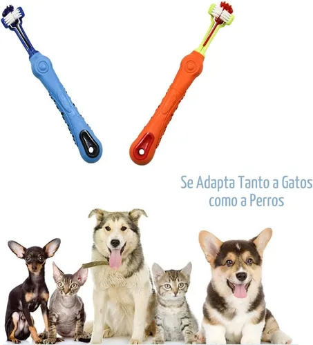 Vista 6 de Orgrimmar Cepillo de dientes para mascotas de 3 caras, 2 piezas, boca de Azul y naranja