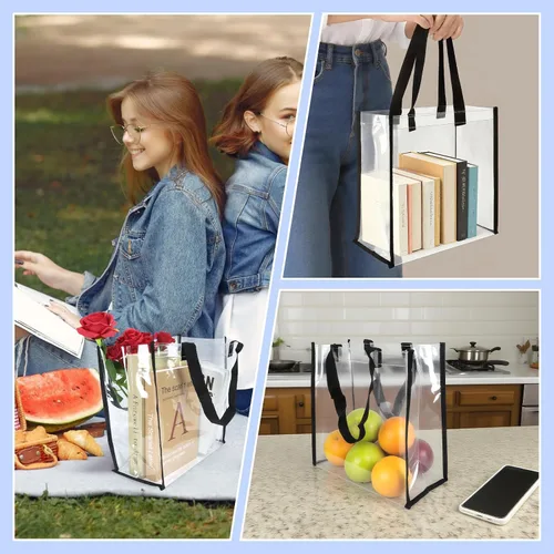 Vista 2 de 12 x 12 x 6 pulgadas, bolsas de plástico de PVC transparente con asas para trabajo, playa, almuerzo, deportes, conciertos