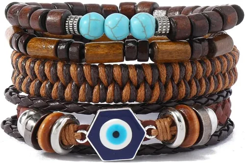 Vista 24 de Pulsera Gótica Ajustable de Cuero Trenzado Punk Multicapa de Estilo Grunge, Conjunto de Pulseras Emo con Brazalete de Metal, Envoltura