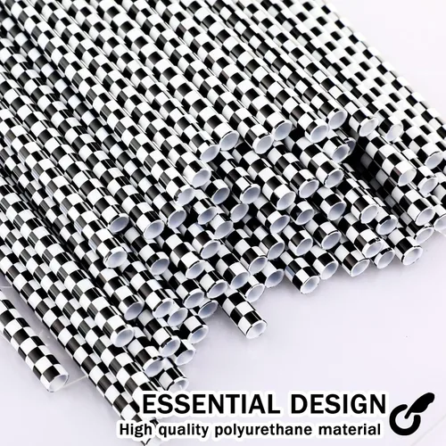 Vista 2 de Domensi 50 pajitas de plástico desechables para beber, reutilizables, bandera a rayas, suministros para fiestas de verano para decoración