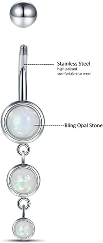 Vista 4 de Aumeo 14G Belly Button Rings Stainless Steel Opal Belly Navel Rings Barbell Belly Navel Piercing Jewelry for Women Girls