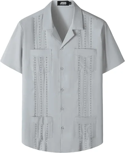 Vista 13 de JOGAL Camisas guayabera para hombre cubanas de manga corta casuales con botones para la playa