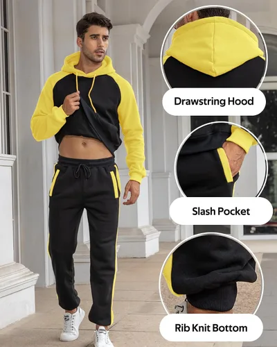 Vista 3 de Conjunto deportivo de 2 piezas para hombre, sudadera casual con capucha para hombre, atlético, deportivo, manga larga, conjunto de traje para trotar