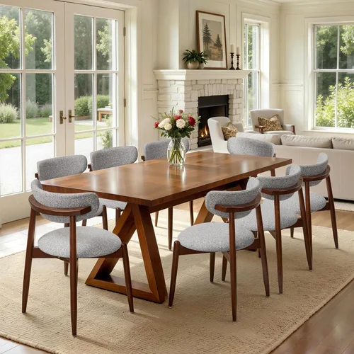 Vista 35 de CHUN YI Juego de 2 sillas de comedor tapizadas de madera maciza, sillas auxiliares de cocina de tela moderna de mediados de siglo con respaldo Beige