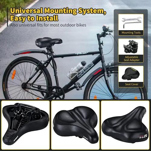Vista 6 de DAWAY C50 - Asiento de bicicleta cómodo de gran tamaño, repuesto extra ancho con cojín de espuma viscoelástica para hombres y mujeres, cómodo