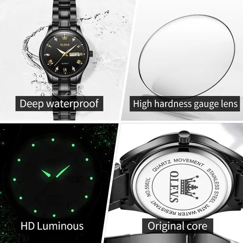 Vista 5 de OLEVS Reloj de mujer con diamantes de oro, clásico, elegante, de acero inoxidable, impermeable, fecha de día
