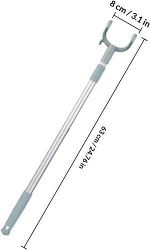 Vista 2 de LIFKOME Poste de ropa retráctil telescópico de largo alcance de 60 a 40.2 in, poste de tendedero ajustable con gancho, tenedor de secado de ropa
