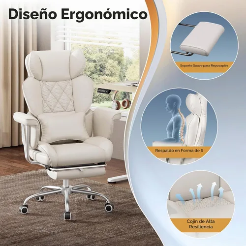 Vista 4 de DEVAISE Silla ejecutiva ergonómica de cuero para oficina en casa con reposapiés, cómoda silla de escritorio reclinable grande y alta con soporte