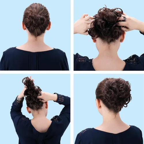Vista 9 de CAISHA Postizo Grande Scrunchy Recogido Peinado Nupcial Rizado Moño Despeinado Marrón Chocolate Oscuro G2E