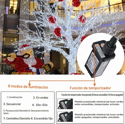 Vista 2 de Luces de Navidad para interiores y exteriores, tira de 200 luces LED para Navidad, de 23 m, con 8 modos, se puede conectar con otras tiras 2-Blanco