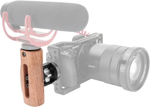 Vista 4 de Mango de madera ajustable con soporte de roseta M6 y boca superior para zapata caliente para kit de jaula de cámara DLSR