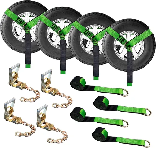 Vista 30 de Mega Cargo Control Correas de Amarre para Automóvil, Paquete de 4 Hebillas de Cola de Cadena de Trinquete G70, Estilo Lazo para Remolques