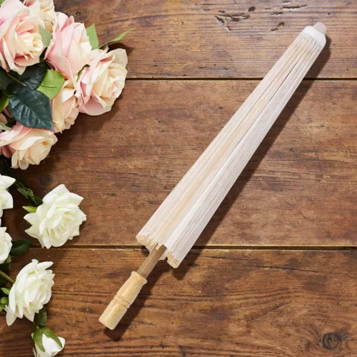 Vista 4 de Paraguas de papel resistente a la lluvia sombrilla china hecha a mano ideal para bodas damas de honor blanco puro 2