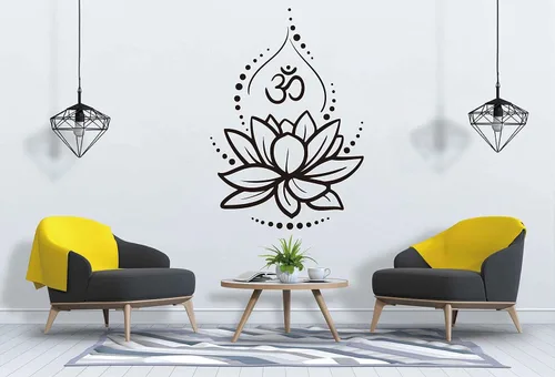 Vista 4 de Calcomanías de vinilo de loto para pared, diseño de signo de Om para yoga, meditación, murales extraíbles para decoración de habitación, flor LC262