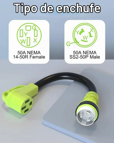 Vista 2 de Adaptador de bloqueo giratorio de 50 amperios con mango de agarre, adaptador NEMA SS2-50P macho a 14-50R hembra, adaptador de cable de alimentación
