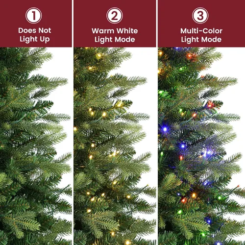 Vista 5 de Alupssuc - Árbol de Navidad artificial preiluminado de abeto con bisagras 250 luces blancas cálidas y multicolor, control remoto, 1393 puntas