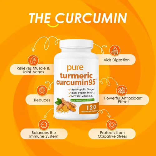 Vista 2 de Curcumina de cúrcuma pura de cúrcuma 95 1000 mg - Extracto de pimienta negra Cápsulas veganas 120