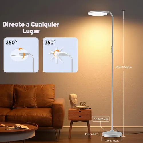 Vista 5 de SIBRILLE Lámpara de pie LED de 36 W, lámpara de pie súper brillante, moderna lámpara alta regulable con control remoto, lámpara de pie de lectura
