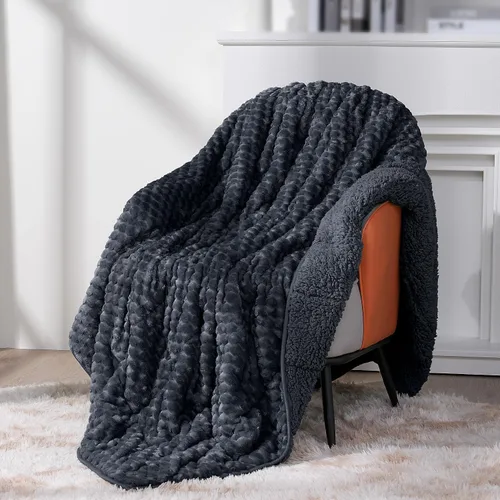 Vista 12 de Manta con peso de 15 libras tamaño individual, mantas pesadas de sherpa de jacquard suave para dormir de manera natural y relajante, manta esponjosa