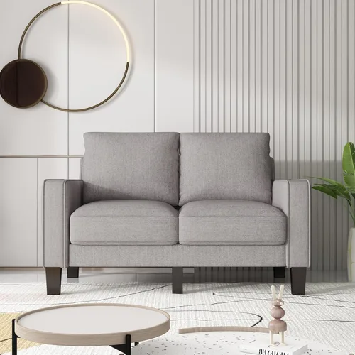 Vista 6 de Daesar Sofá moderno de 2 plazas, sofá biplaza para espacio pequeño, sala de estar, dormitorio, estudio, apartamento, tela beige
