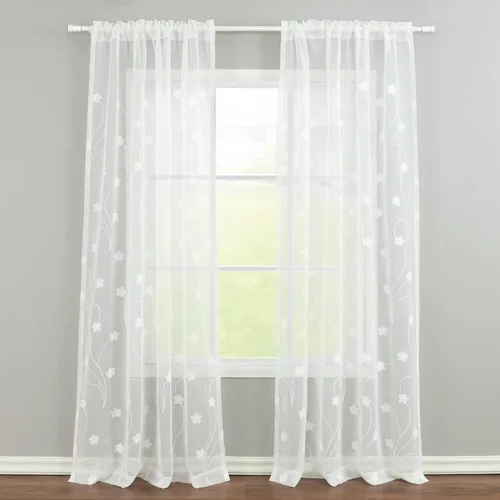 Vista 12 de VOGOL Cortinas transparentes con patrón de hojas bordadas, paneles de ventana blancos con ribete de encaje para sala de estar y dormitorio, cortinas