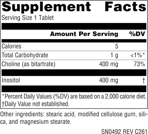 Vista 2 de Source Naturals Inositol y colina, apoya la función nerviosa saludable* - 800 mg -100 tabletas vegetarianas