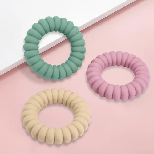 Vista 6 de Juguetes mordedores para bebés, anillos mordedores de silicona con sonajero para bebés, anillos de dentición texturizados para aliviar el dolor