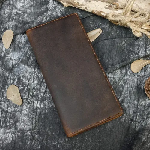 Vista 6 de LUUFAN Billetera larga de cuero genuino para hombre, cartera plegable grabada