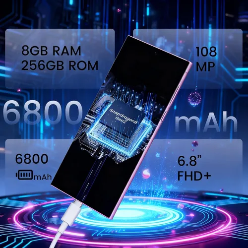 Vista 2 de C24 Ultra, teléfono celular Android 14.0, teléfonos desbloqueados, batería de 6800 mAh, teléfono móvil de carga rápida, teléfono celular 5G, 8