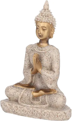 Vista 3 de Hilitand Mini escultura de Buda sentado de piedra arenisca, estatua de meditación, figura tallada, estatua para decoración del hogar, adorno